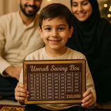 Umrah Saving Box - Wooden Islamic Money Saving Box - 280 Days Hajj & Umrah Savings Box Plan - Daily Halal Pilgrimage Fund Jar - Muslim Gift Idea - Step Closer to Umrah Every Day